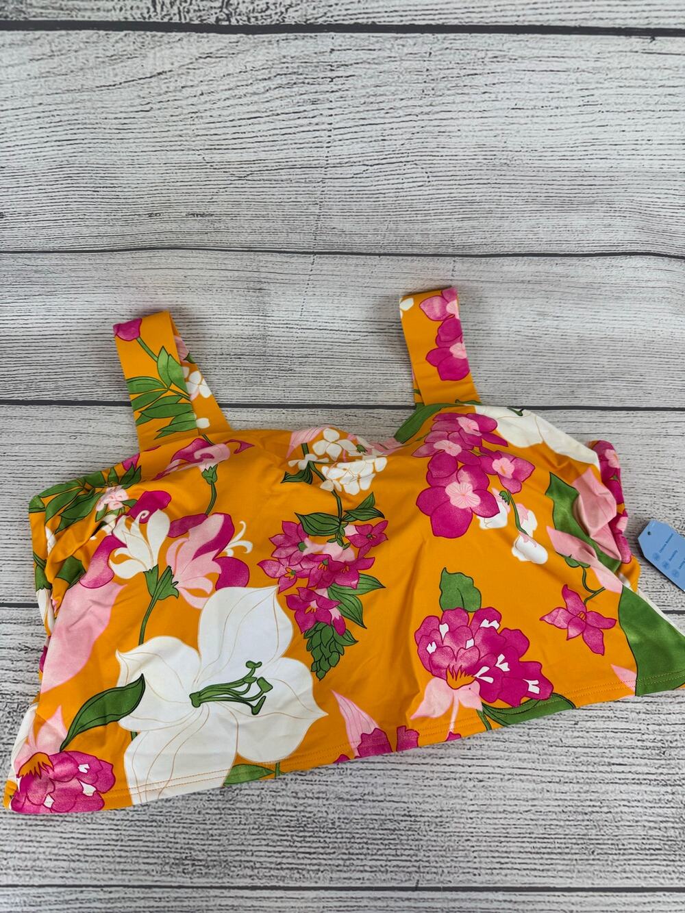 Lands End Plus Size Orange & Pink Floral Square Neck Swimsuit Top Size 24W